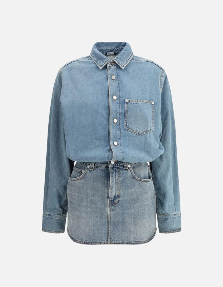 Tamu Denim Shirt Dress with Adjustable Fit Women - Light Blue Dresses