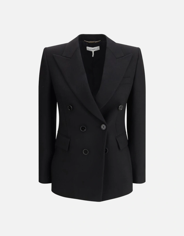 Wool Double-Breasted Blazer with Peaked Lapel Women - Black Suits