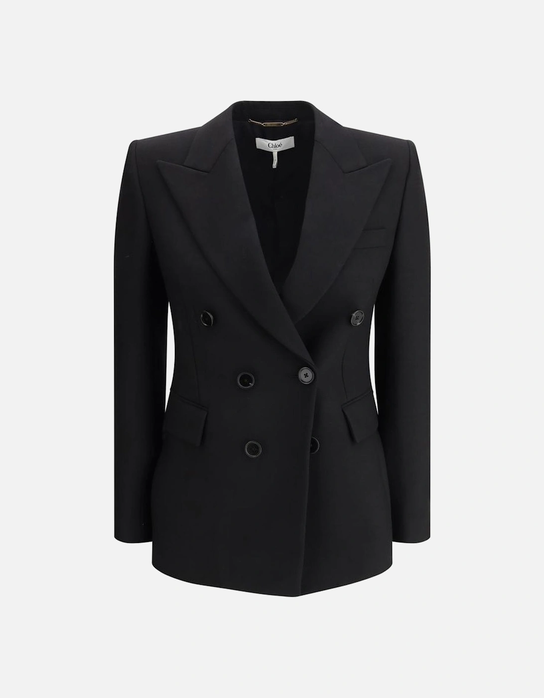 Wool Double-Breasted Blazer with Peaked Lapel Women - Black Suits, 4 of 3