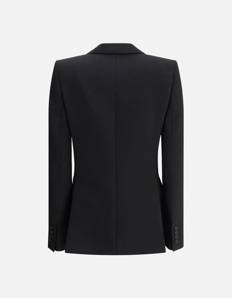 Wool Double-Breasted Blazer with Peaked Lapel Women - Black Suits