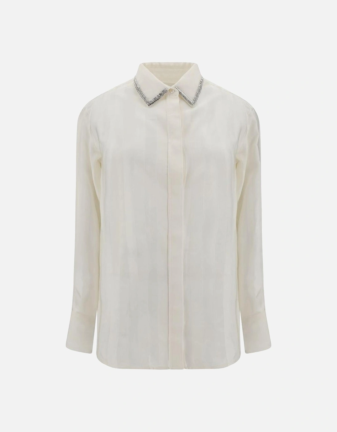 Rhinestone Collar Striped Satin Shirt Women - Cream, 4 of 3