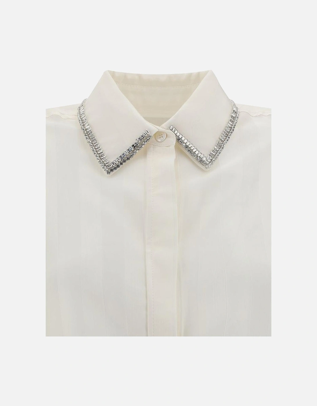 Rhinestone Collar Striped Satin Shirt Women - Cream