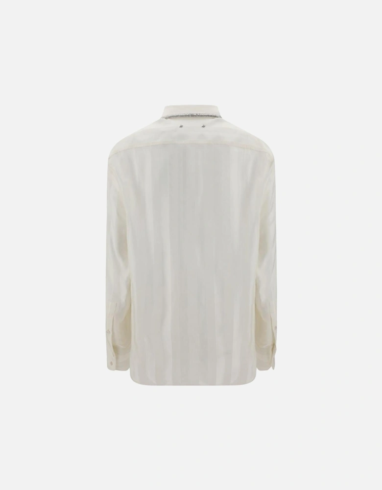 Rhinestone Collar Striped Satin Shirt Women - Cream