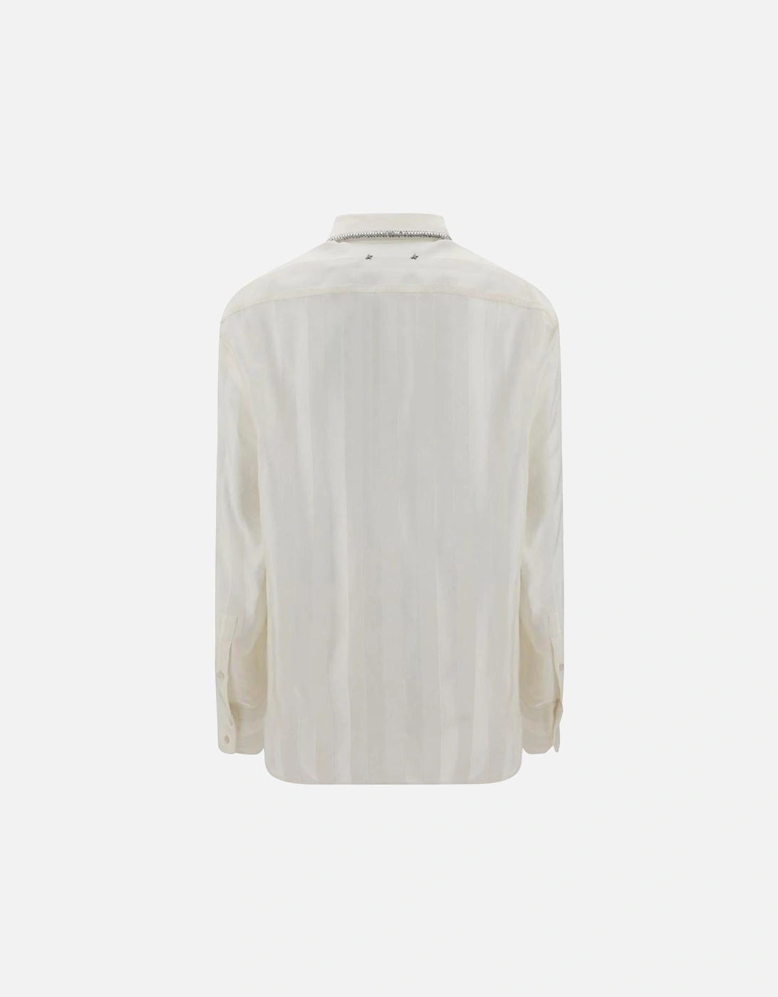 Rhinestone Collar Striped Satin Shirt Women - Cream