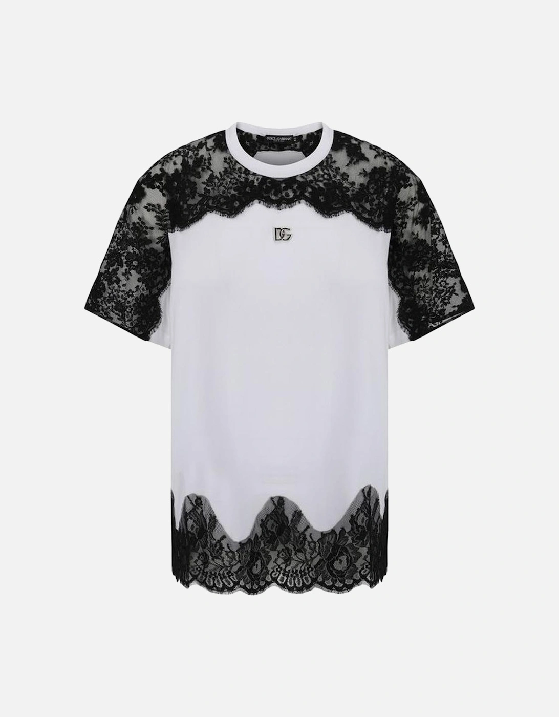 Cotton T-Shirt with Lace Details and Logo Plaque Women - White, 4 of 3