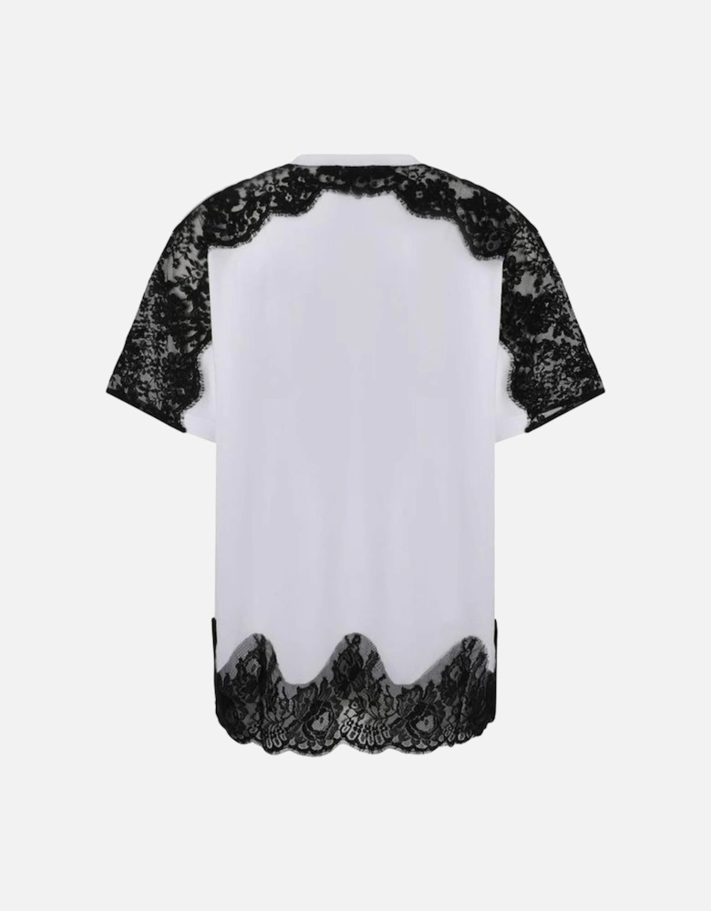 Cotton T-Shirt with Lace Details and Logo Plaque Women - White