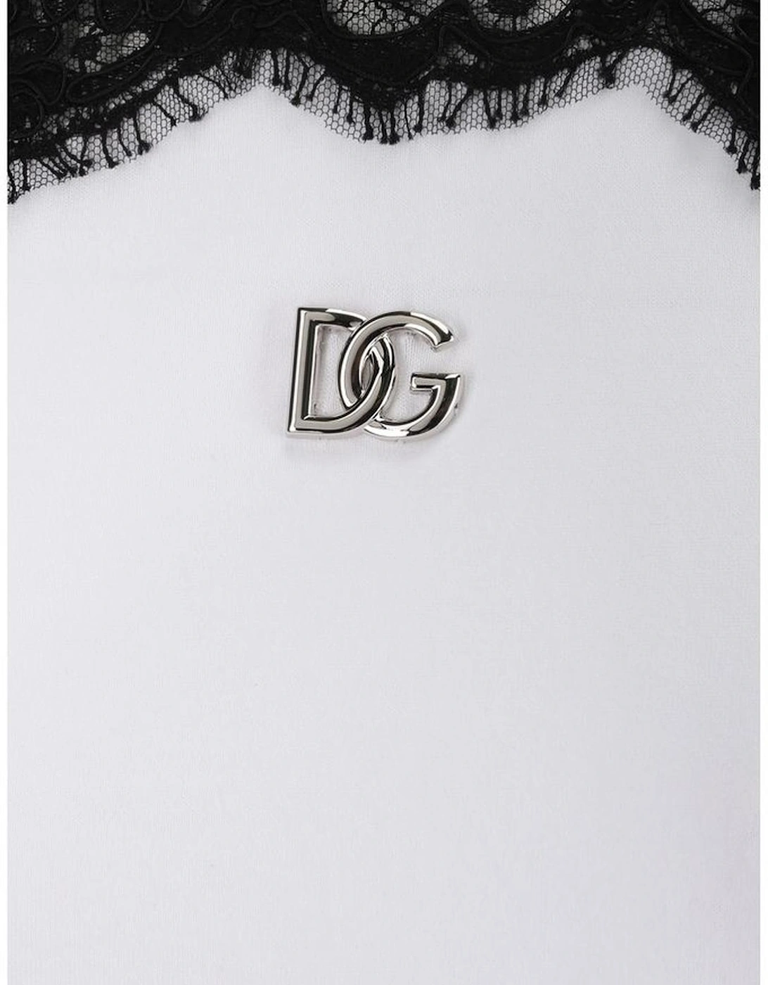 Cotton T-Shirt with Lace Details and Logo Plaque Women - White