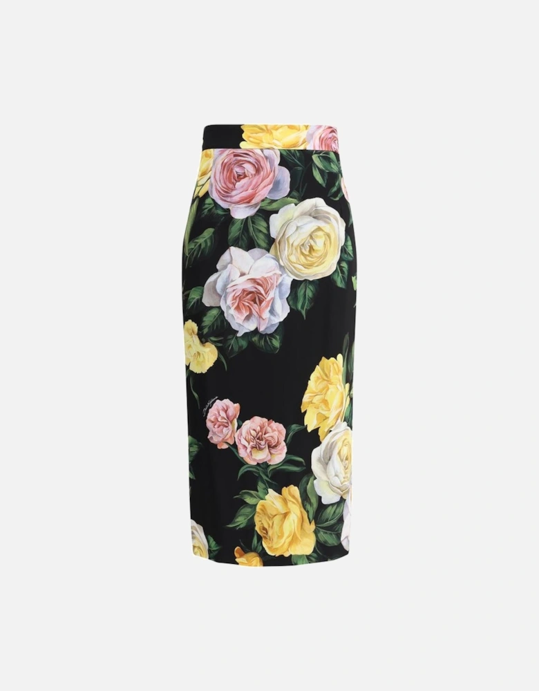 Midi Skirt with Peony and Rose Print Women - Multicolor