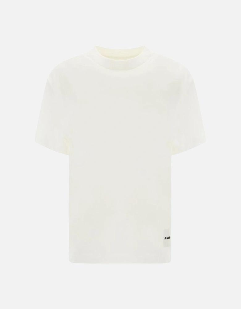 Cotton T-Shirt with Ribbed Crew Neck and Monogram Patch Women - White