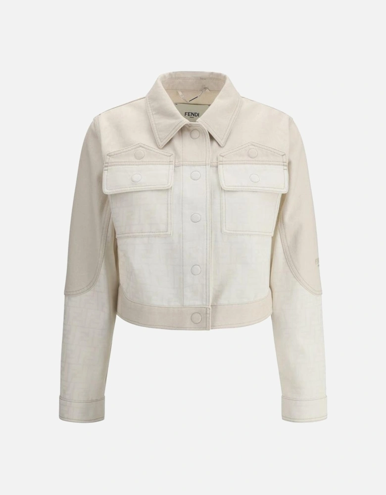FF Print Cropped Denim Jacket with Snap Closure Women - Cream Jackets