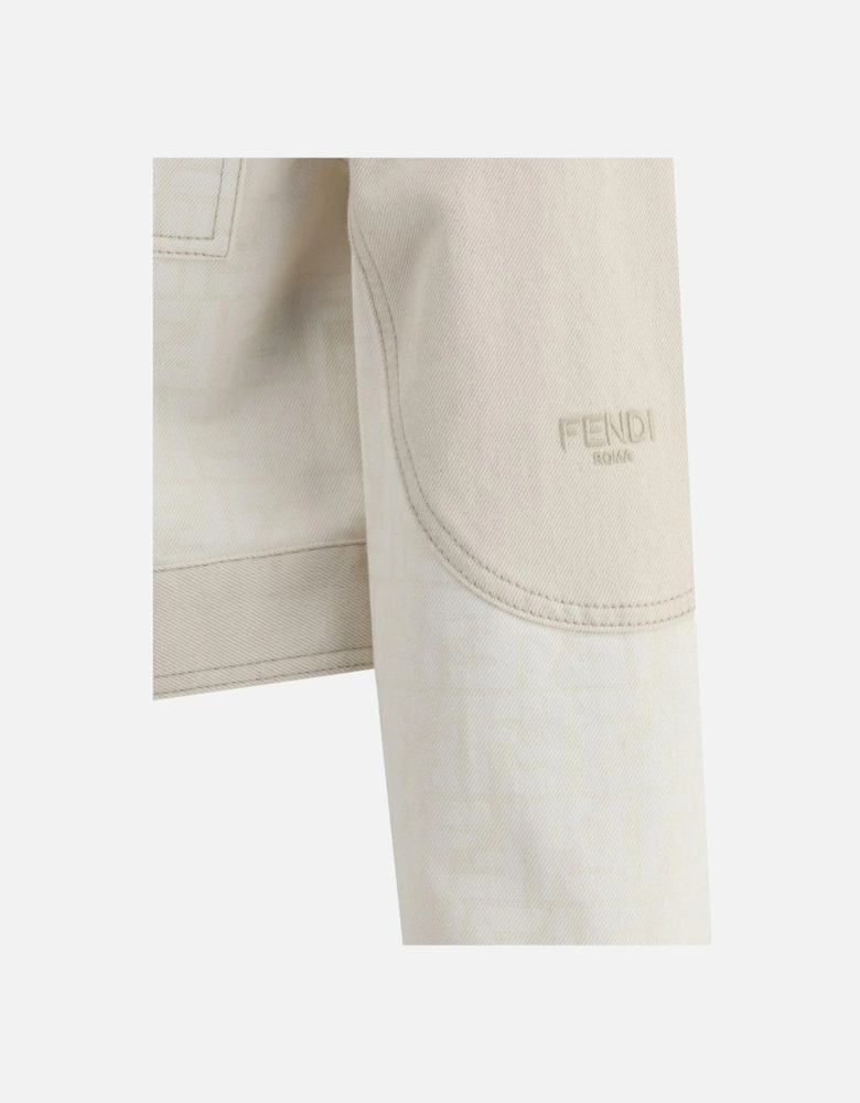 FF Print Cropped Denim Jacket with Snap Closure Women - Cream Jackets