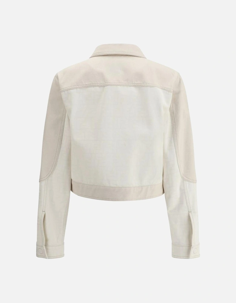 FF Print Cropped Denim Jacket with Snap Closure Women - Cream Jackets