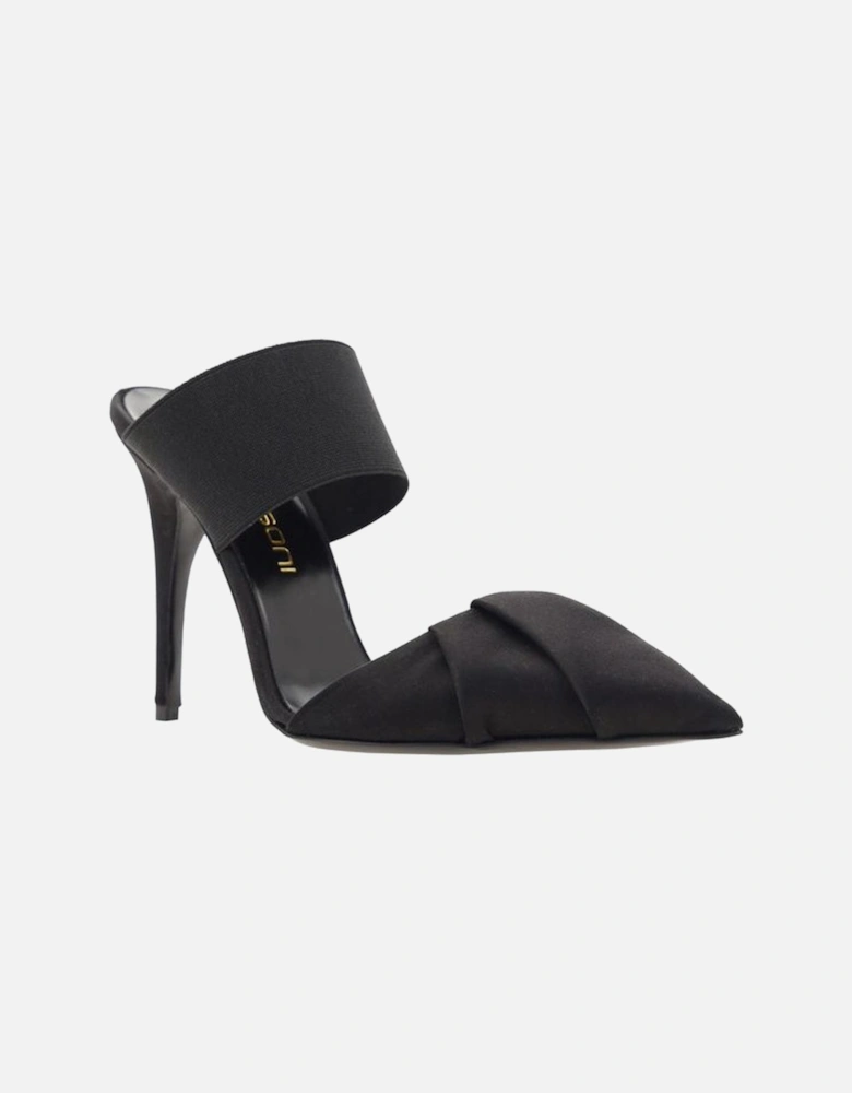Calfskin Draped Pumps with Ankle Strap and Geometric Toe Women - Black
