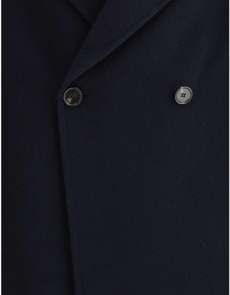 Double-Breasted Long Coat with Wide Lapel Women - Blue Jackets