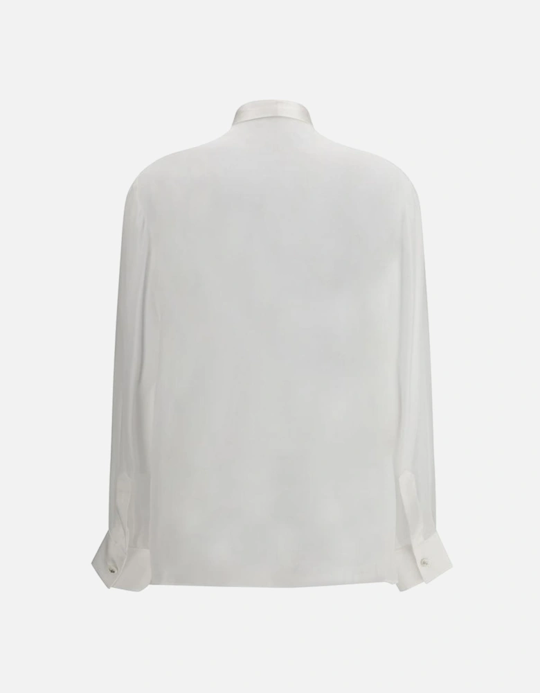 Silk Chiffon Shirt with Knotted Bow Scarf Women - White