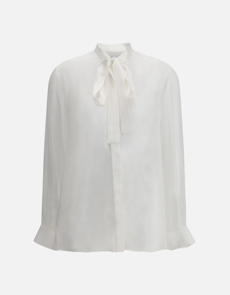 Silk Chiffon Shirt with Knotted Bow Scarf Women - White