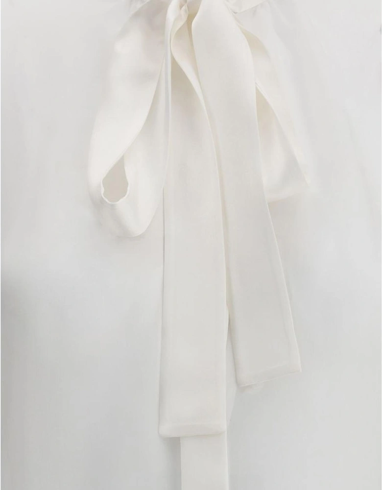 Silk Chiffon Shirt with Knotted Bow Scarf Women - White
