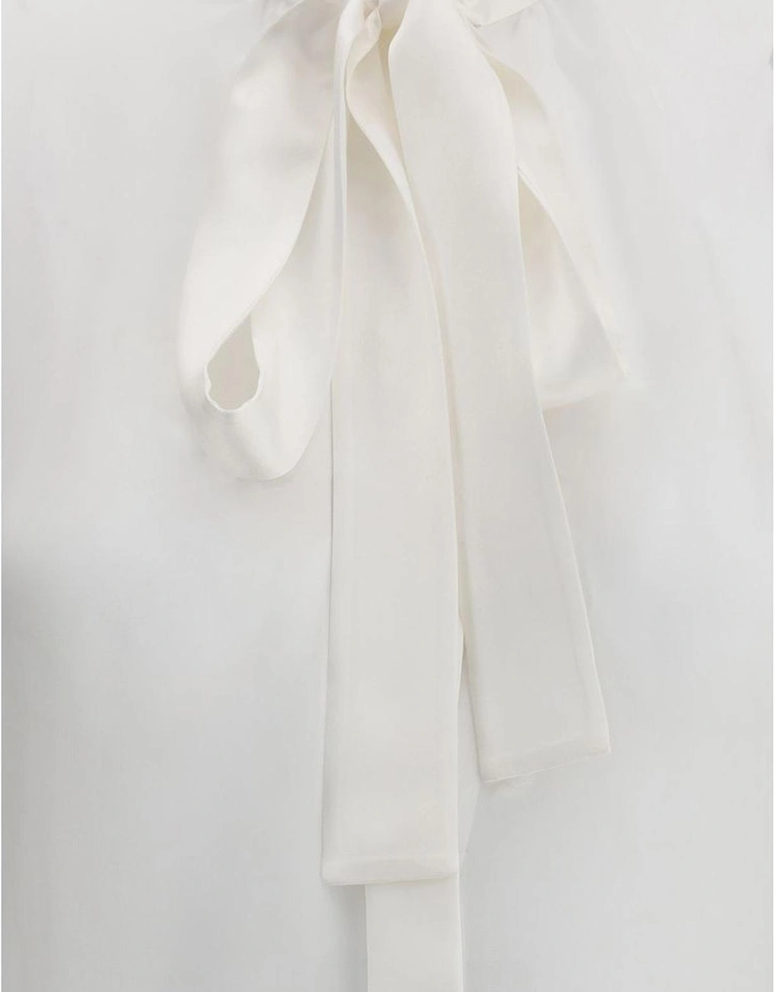 Silk Chiffon Shirt with Knotted Bow Scarf Women - White