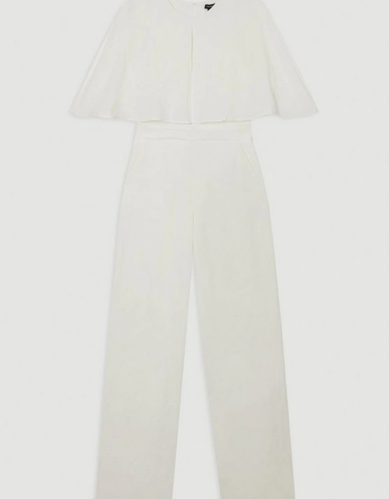 Premium Tailored Linen Drama Cape Jumpsuit