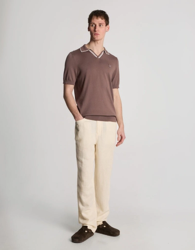 Tipped Knitted Open Collar Polo Shirt