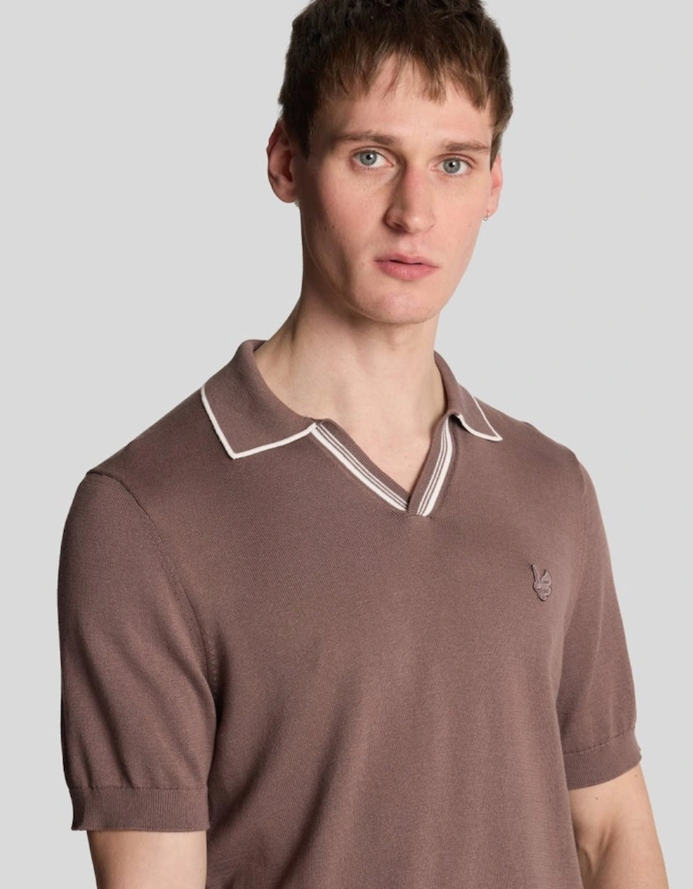 Tipped Knitted Open Collar Polo Shirt