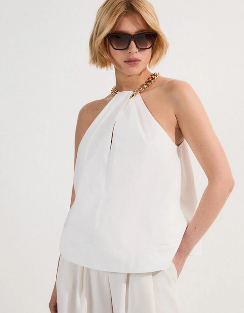 Cotton Poplin Chain Halter Neck Woven Shirt