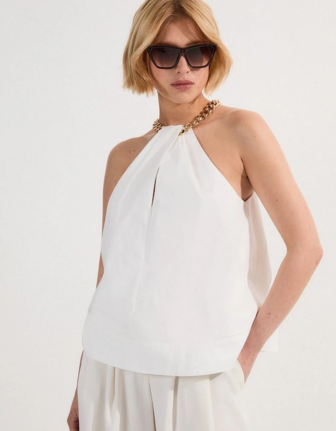 Cotton Poplin Chain Halter Neck Woven Shirt, 4 of 3