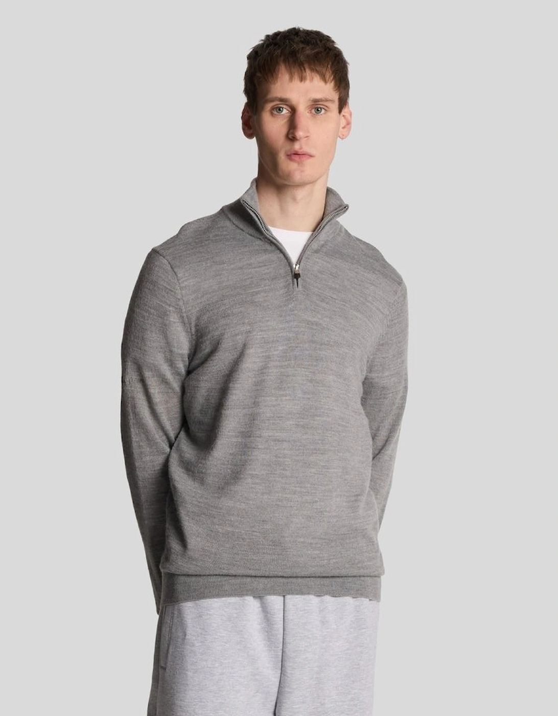 Lyle And Scott Men's Inspired Embroidered 1/4 Zip Merino Knit Jumper - Grey - Size: XL