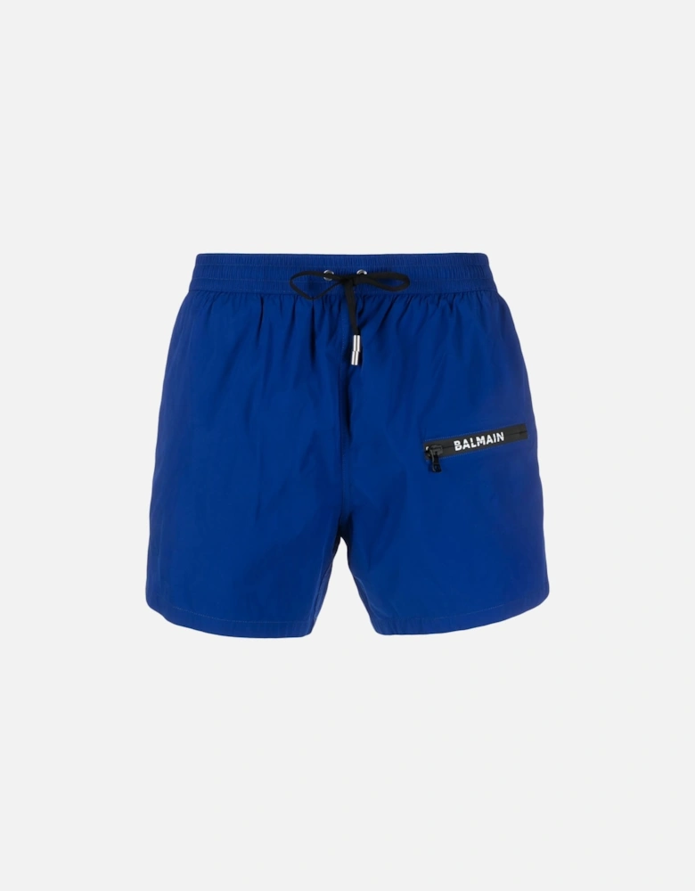 Zip Logo Printed Swim Shorts in Blue