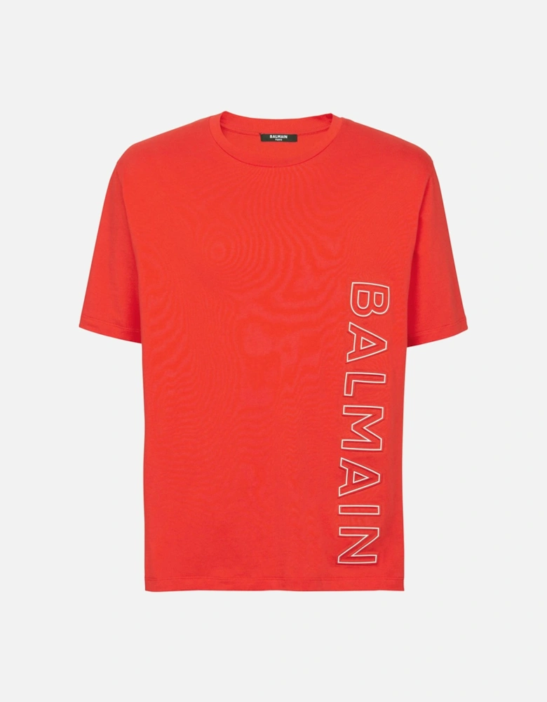 Vertical Embossed Logo T-Shirt in Red