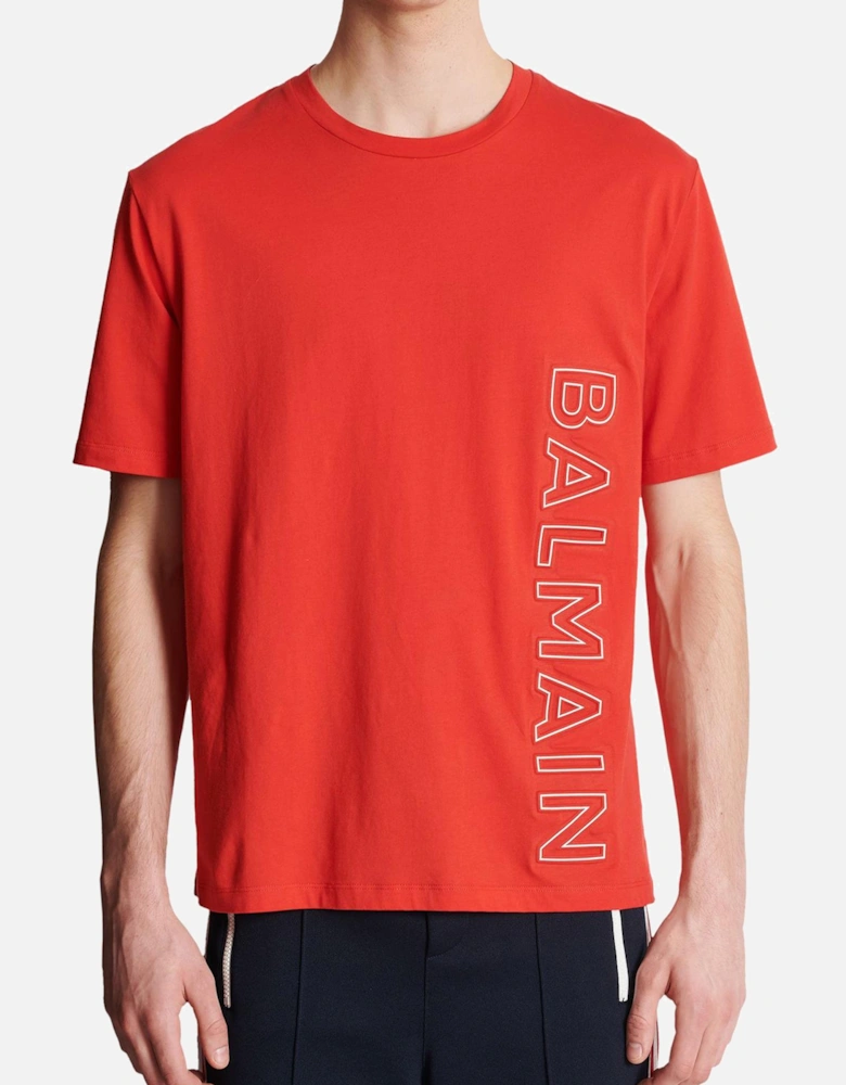 Vertical Embossed Logo T-Shirt in Red