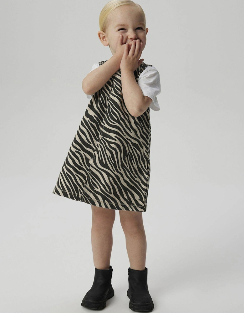 Mini Girls Zebra Print Dress - Black