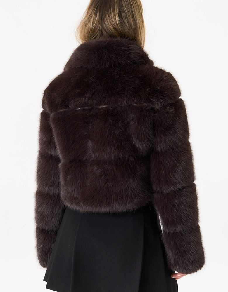 Brown Panel Faux Fur Cropped Jacket