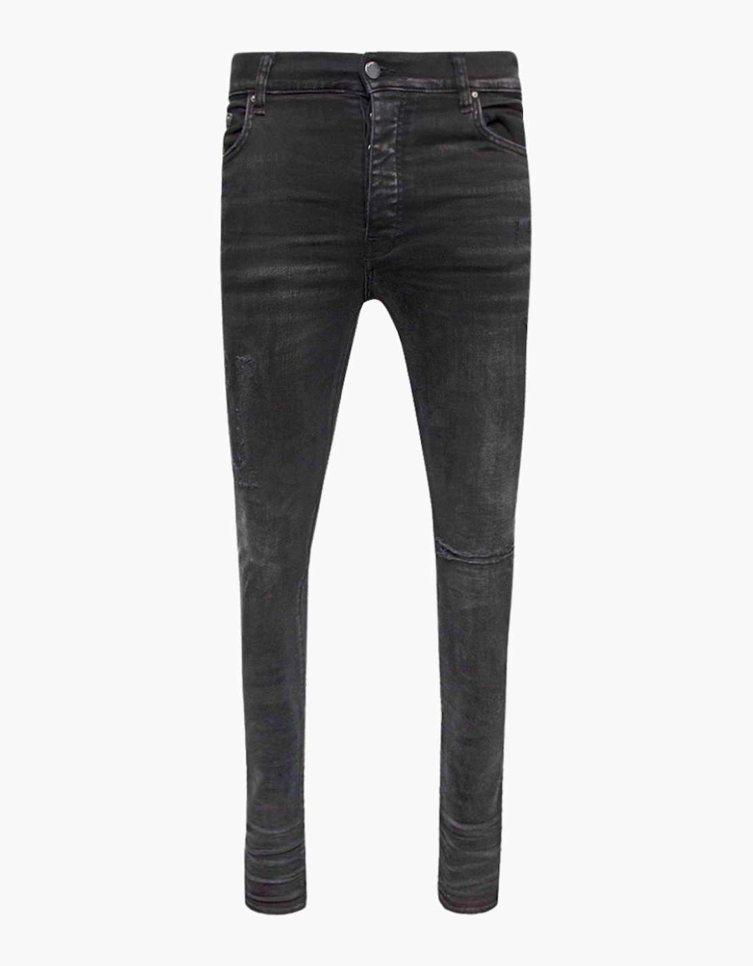 Men's Amiri Slim Fit Distressed Amiri Logo Aged Black Denim Jeans - Size: 31/32