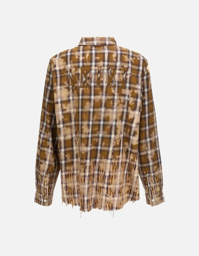 Bleached Long Sleeve Brown Flannel Shirt