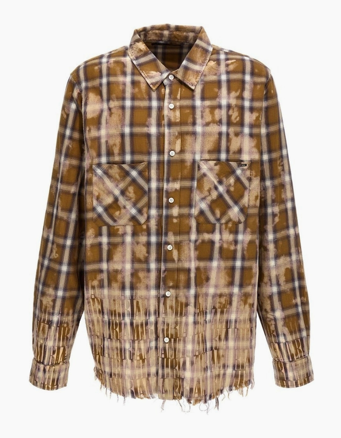 Men's Amiri Bleached Long Sleeve Brown Flannel Shirt - Size: 40/Regular