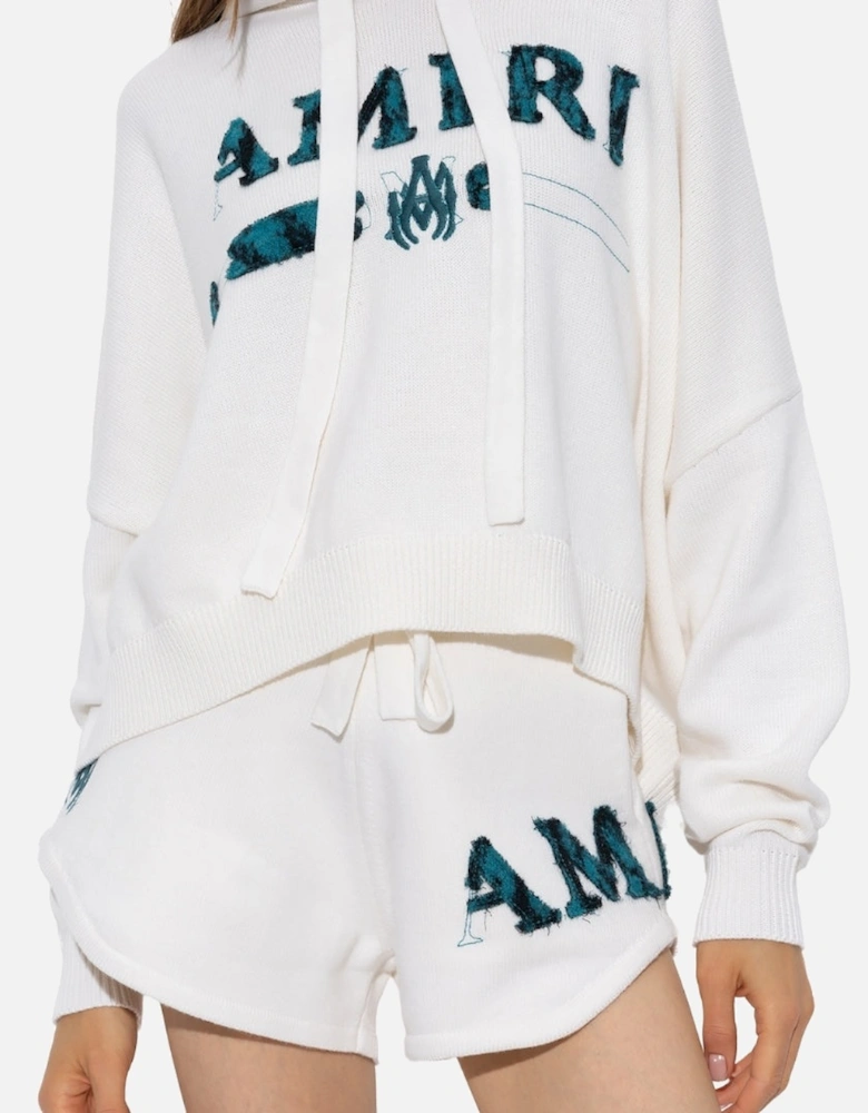 Leopard MA Bar Logo White Knitted Hoodie