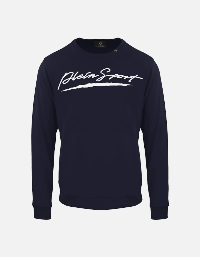 Plein Sport Large Signature Logo Navy Blue Sweatshirt