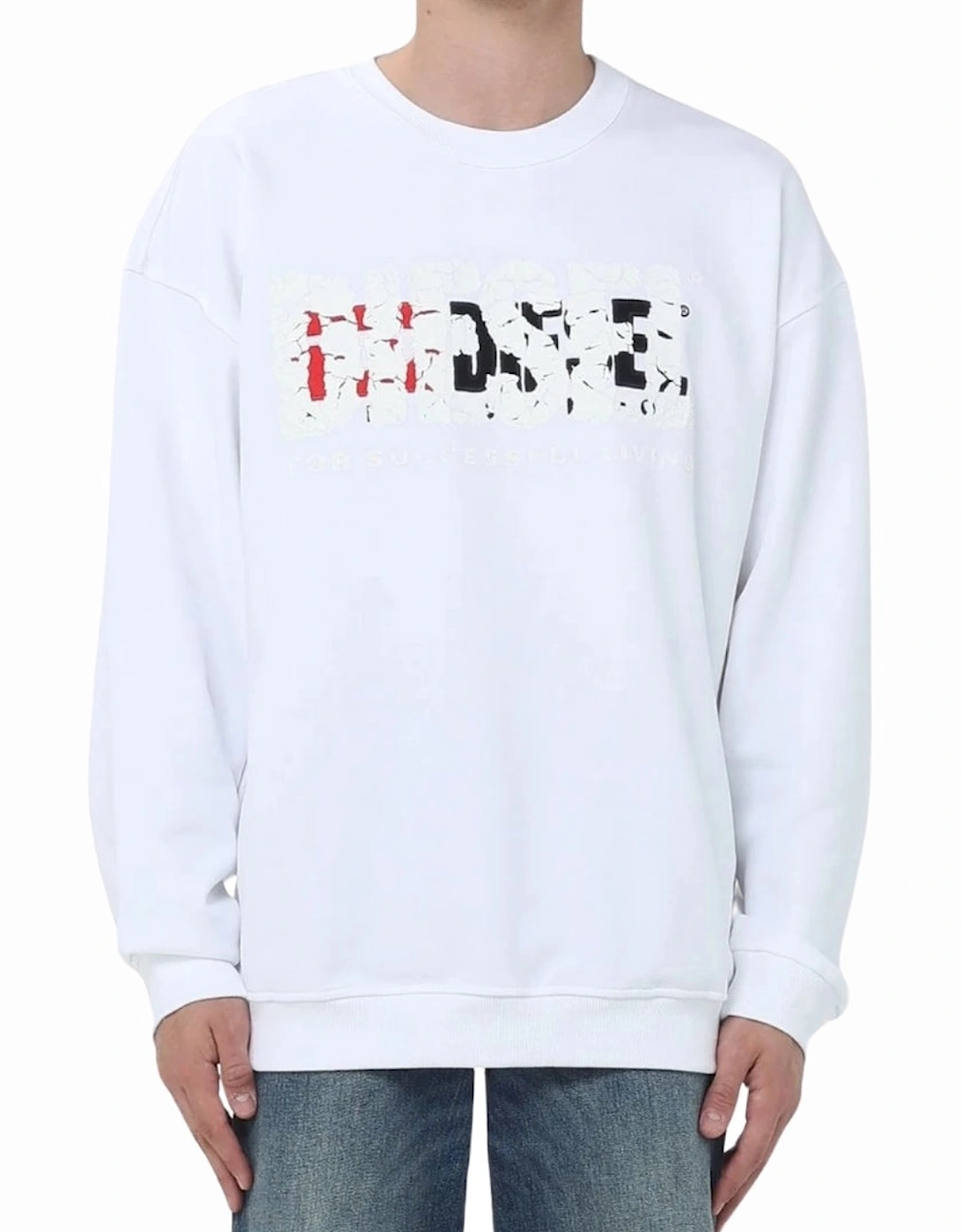 Double Destroyed Logo White Sweatshirt