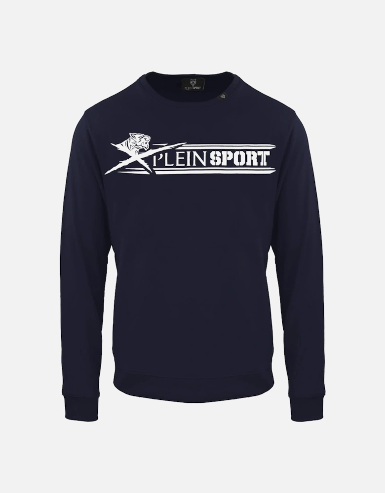 Plein Sport Large Underlined Brand Logo Navy Blue Sweatshirt