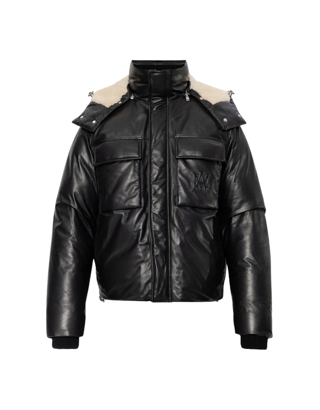 Men's Amiri Plain Leather Down Jacket - Black - Size: Regular/36
