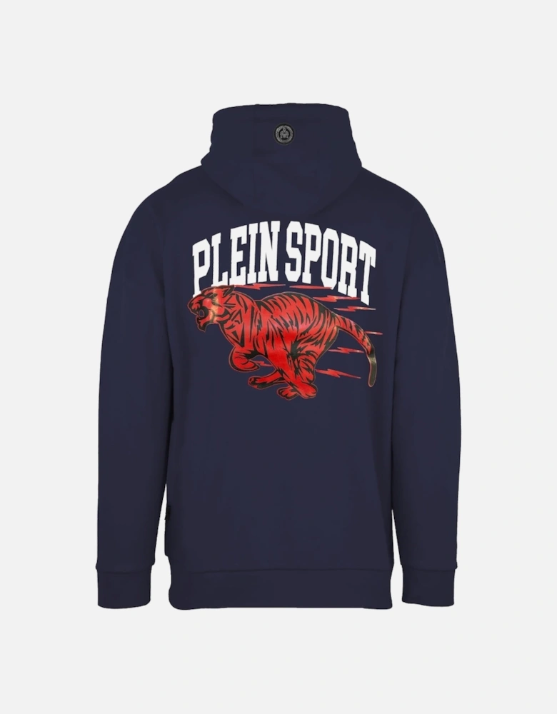 Plein Sport Large Racing Tiger Graphic Navy Blue Hoodie