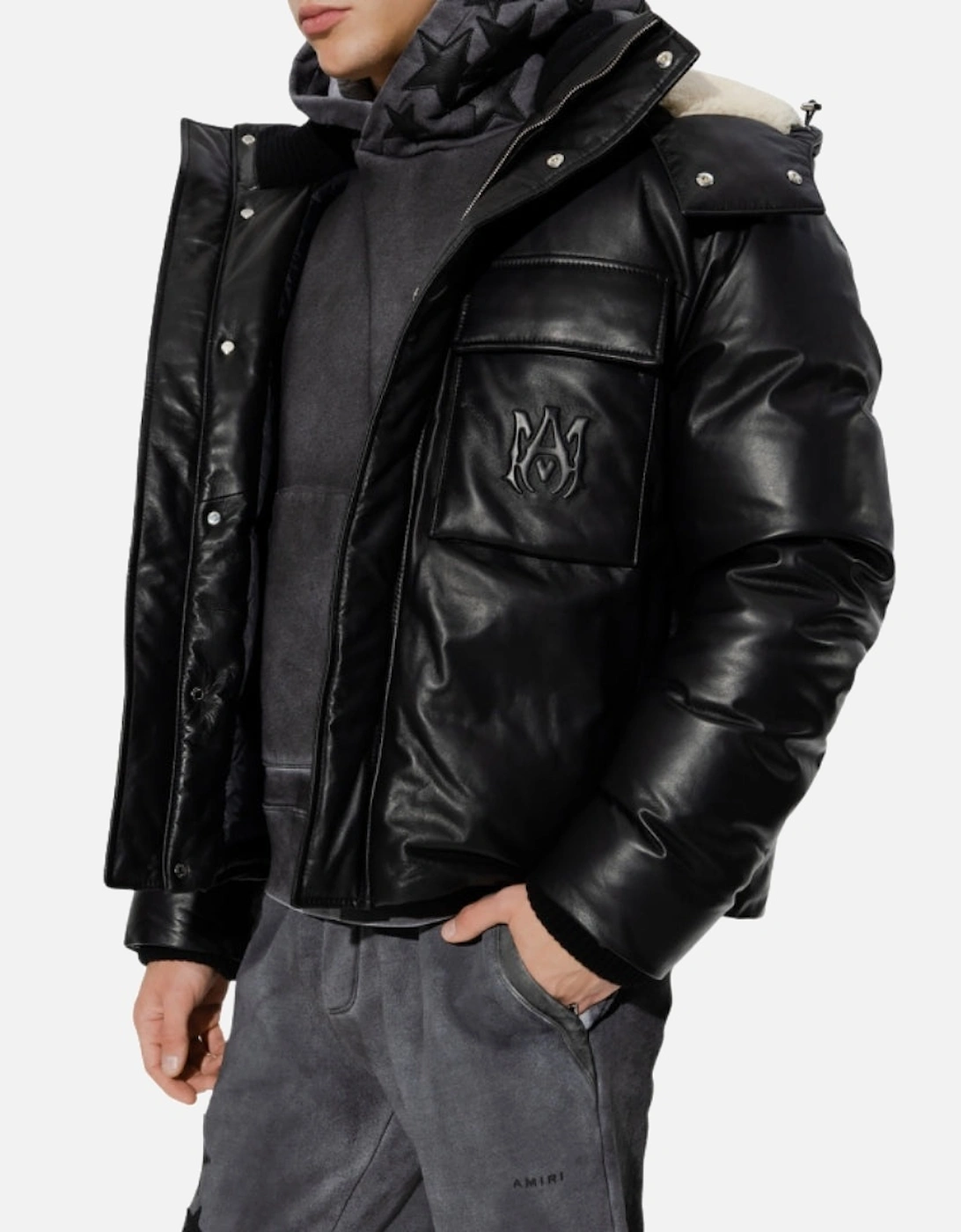 Plain Leather Down Jacket