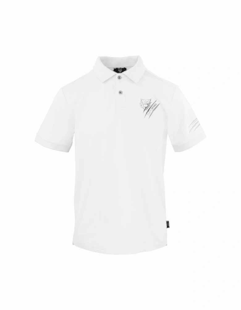 Plein Sport Small Tiger Scratch Logo White Polo Shirt