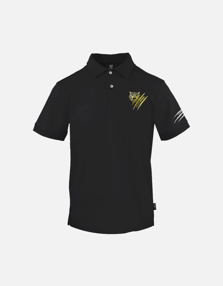 Plein Sport Small Tiger Scratch Logo Black Polo Shirt