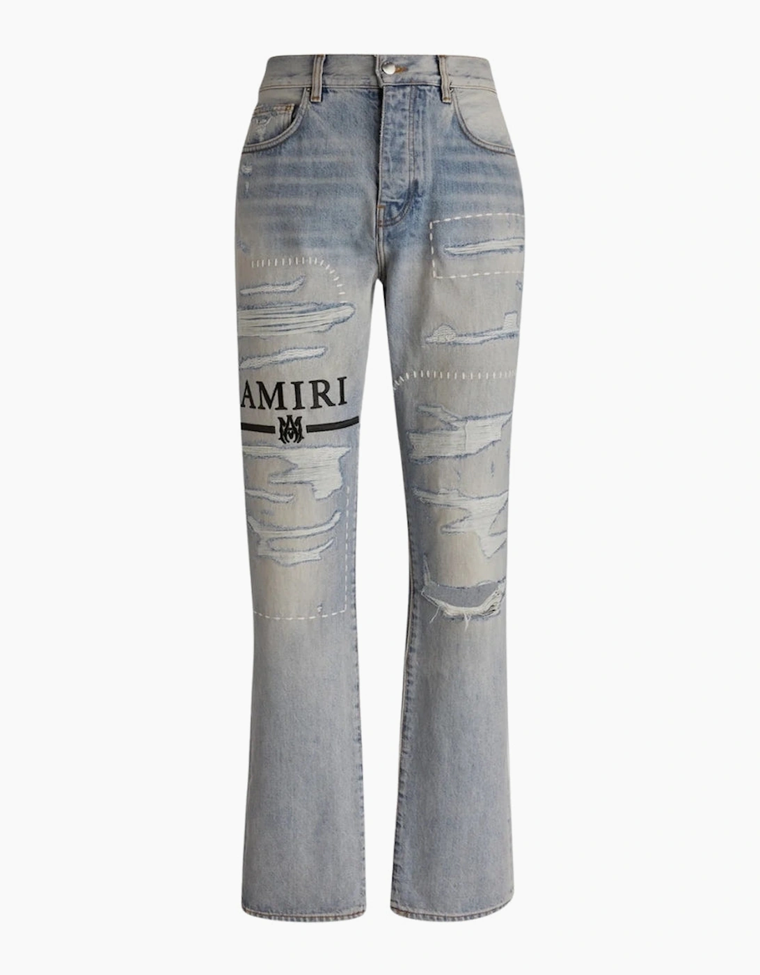 Amiri Men's Grey Ma Bar Logo Straight Fit Stone Indigo Blue Denim Jeans - Size: 33/32