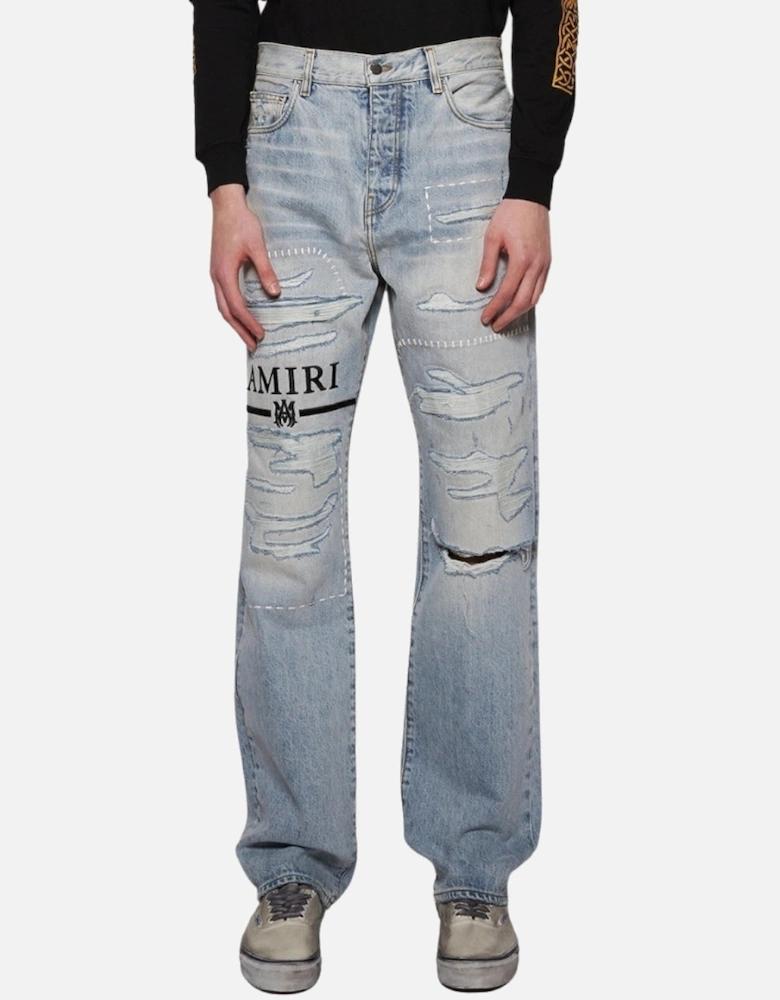 MA Bar Logo Straight Fit Stone indigo Blue Denim Jeans