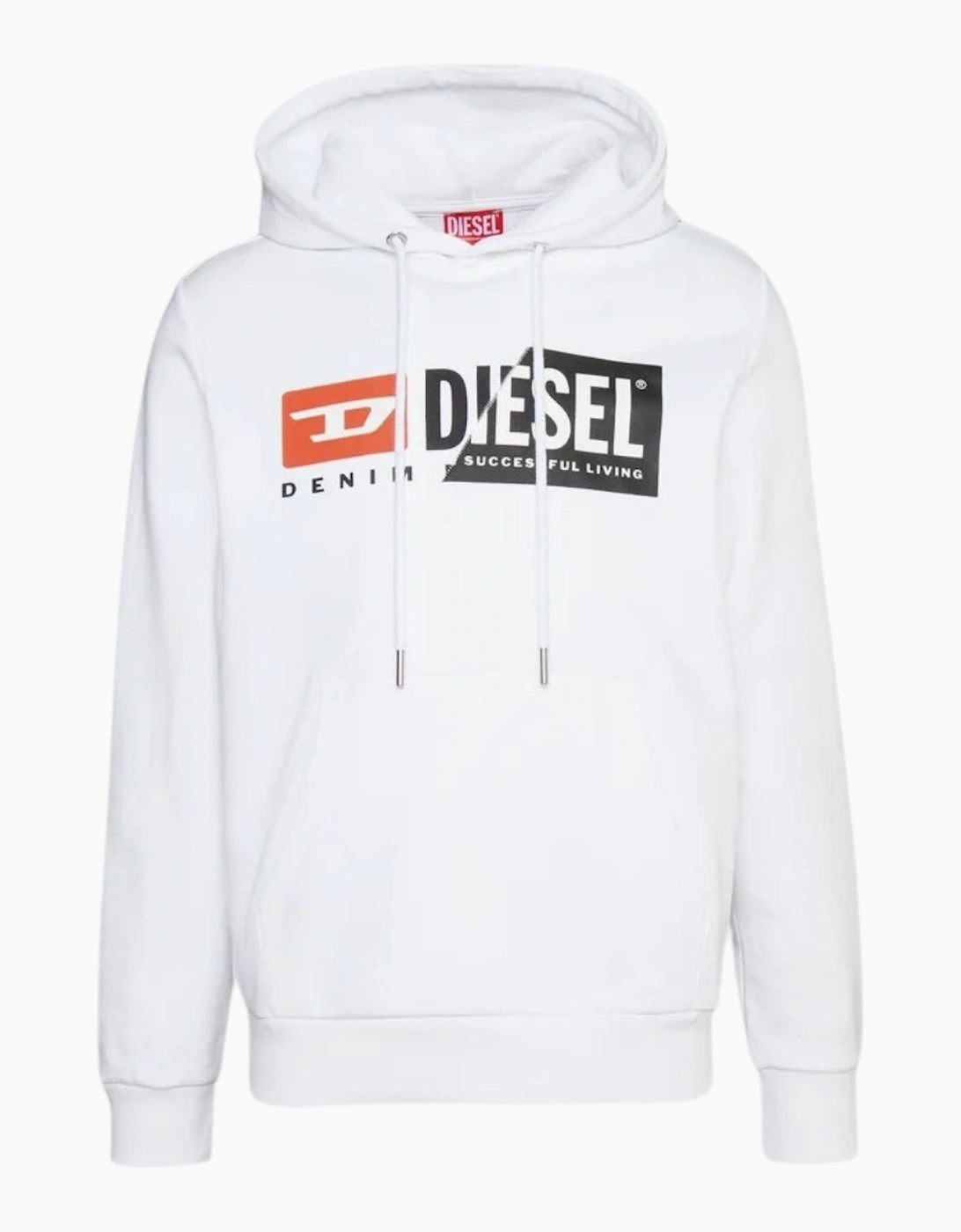 Men's Diesel Denim Division Split Logo White Hoodie - Size: 40