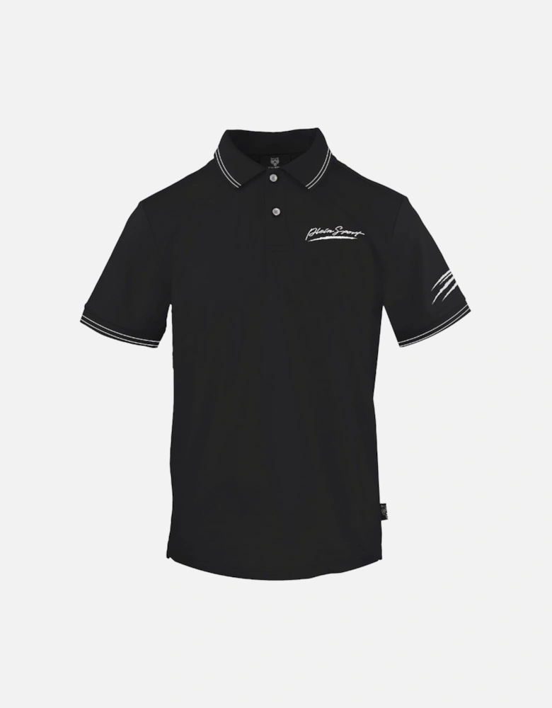 Plein Sport Signature Logo Twin Tipped Black Polo Shirt