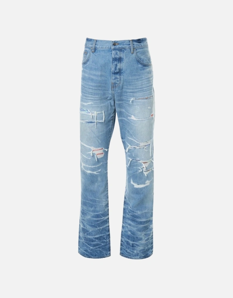 Aloha Patch Straight Fit Faded Indigo Blue Denim Jeans